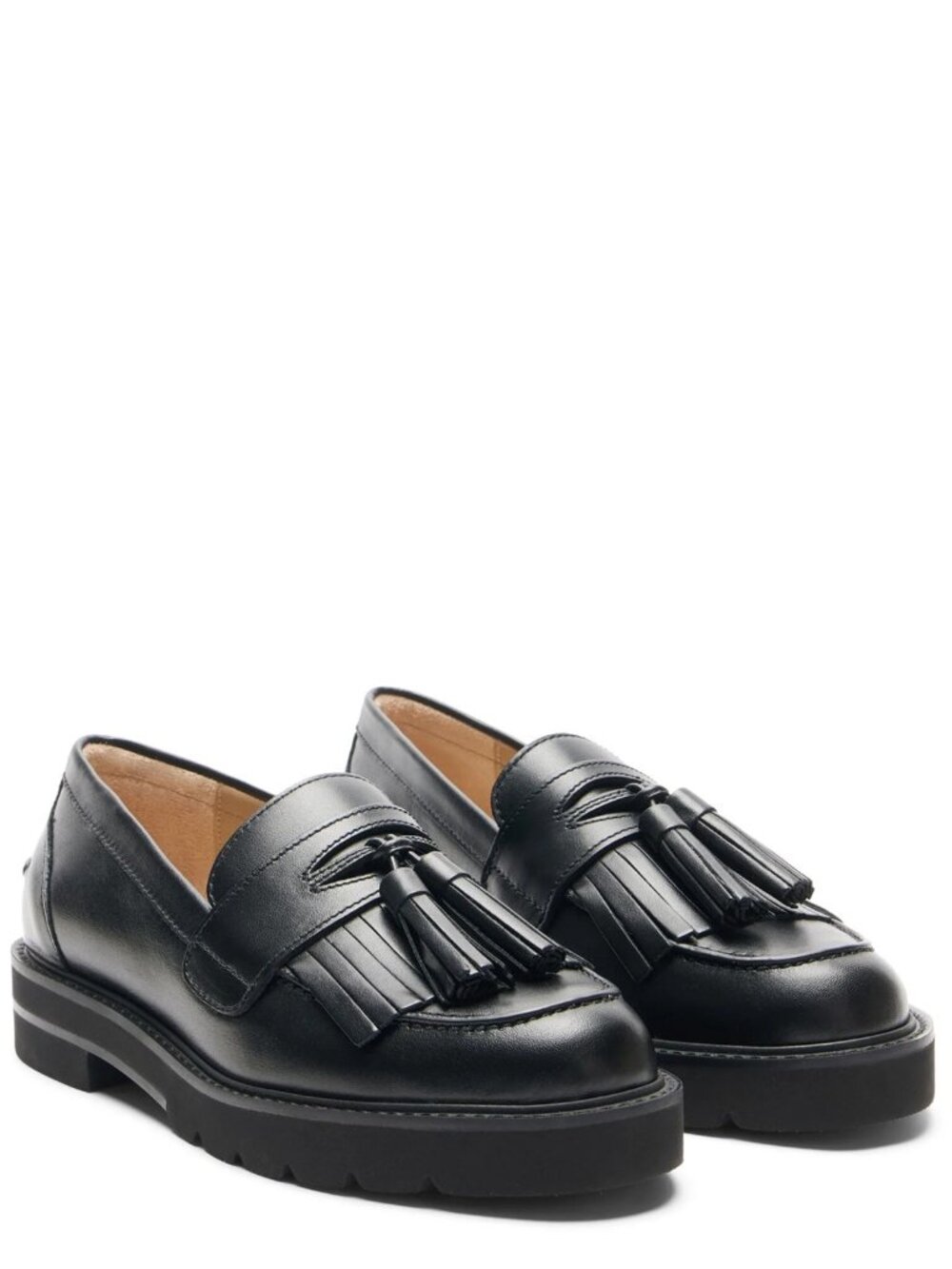 $600 STUART WEITZMAN MILA LIFT BLACK LEATHER TASSEL LOAFERS SLIP ON 12 (PD3)